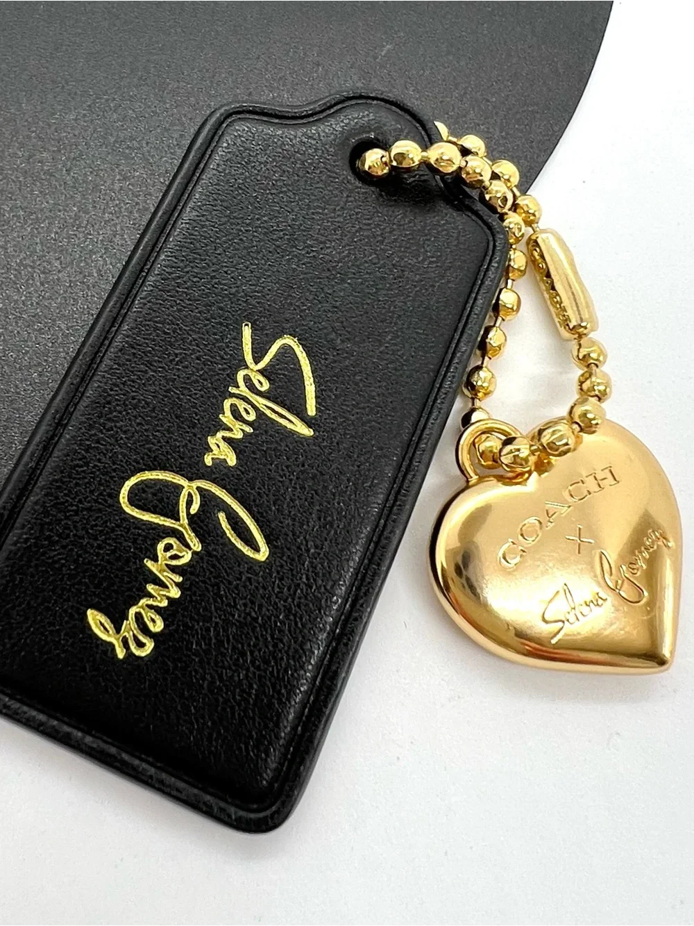 Coach x Selena Gomez Heart Bag Charm Black Leather Hangtag Limited Edition